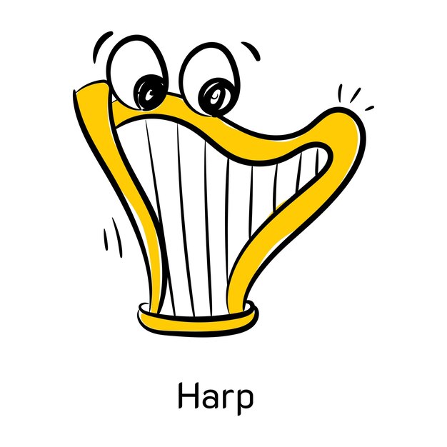 Une icône de doodle pratique de harpe