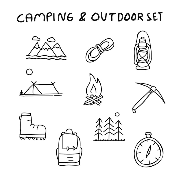 Icône De Doodle Simple Icône Camping Et Plein Air Dessinés à La Main