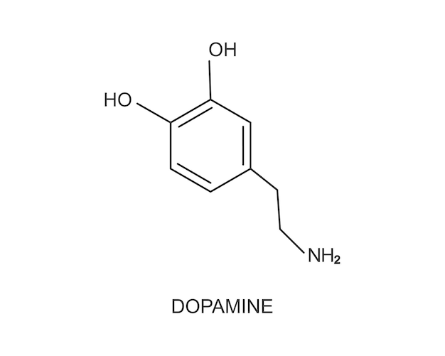 Icône De La Dopamine. Structure Moléculaire Chimique. Pictogramme Hormonal Heureux Ou Se Sentir Bien