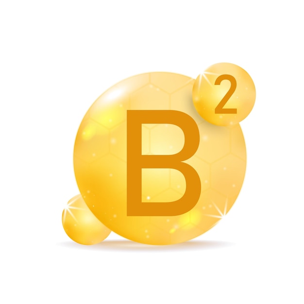 Vecteur icône dorée de la vitamine b2. laissez tomber la capsule de pilule de vitamine.