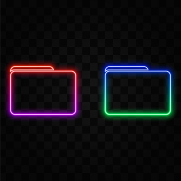 Icône de dossier d'interface utilisateur de rendu 3D avec lumière néon isolée sur fond noir