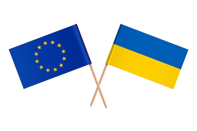 Icône de drapeaux ukrainiens et européens isolé sur fond blanc Drapeaux croisés Support Vector