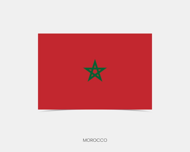 Vecteur icône du drapeau rectangle du maroc avec une ombre