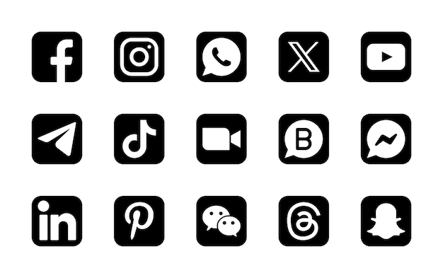 L'icône du logo des médias sociaux est définie Facebook Messenger WhatsApp Instagram Twitter YouTube LinkedIn