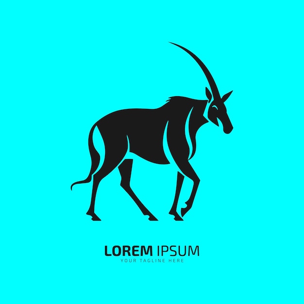 L'icône du logo de l'oryx avec une longue corne Stand oryx sur un fond bleu ciel