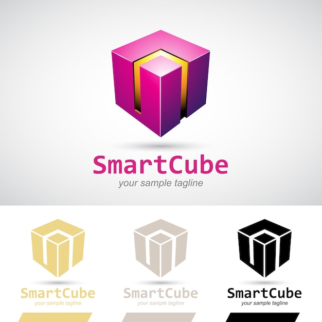 Vecteur icône du logo smart cube 3d brillant magenta