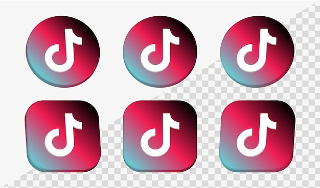 Icône Du Logo Tiktok 3d Dans Des Cadres Circulaires Et Carrés Pour Les Logos Des Plates-formes De Réseau D'icônes De Médias Sociaux