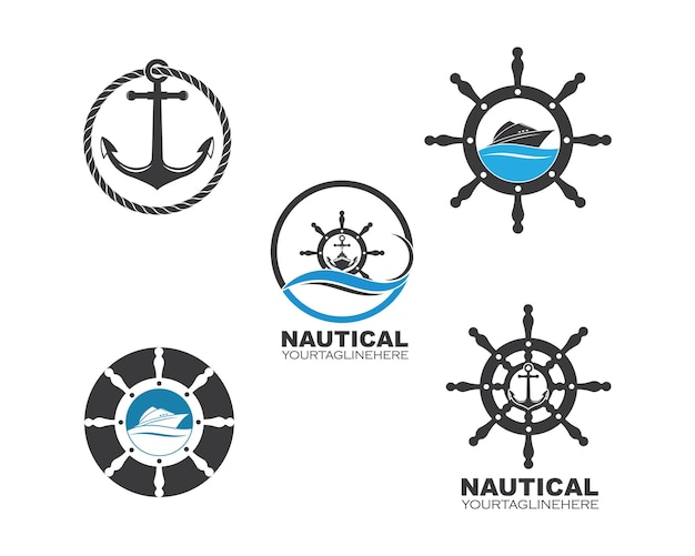Vecteur icône du logo vectoriel du navire de direction du maritime nautique