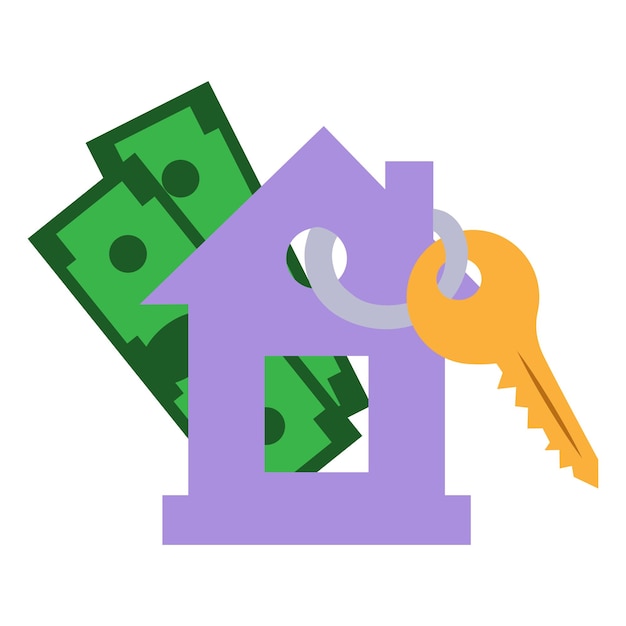 L'icône du porte-clés est une maison avec des clés sur un fond d'argent une illustration de couleur plate