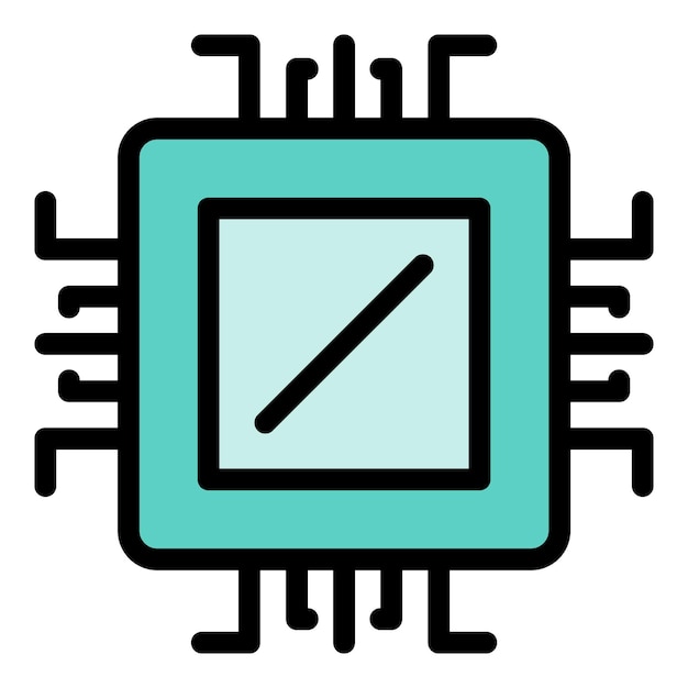 Vecteur icône du processeur à micropuce contour de l'icône vectorielle du micropuce isolé plat couleur