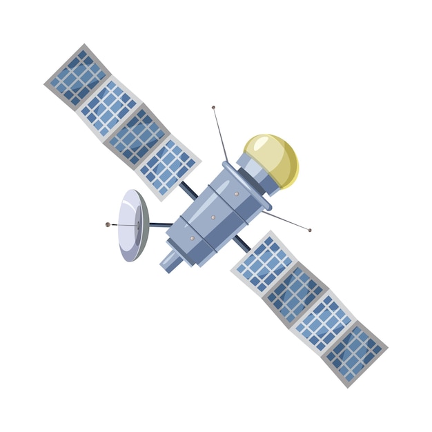 Icône du satellite de la Terre Sputnik dans le style de dessin animé sur un fond blanc
