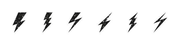 Icône d'éclair de foudre dans le style vectoriel grunge Collection de symboles électriques de boulon de tonnerre Flash