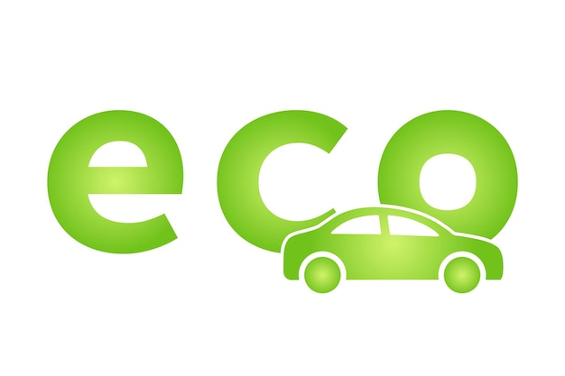 Icône Eco electrocar Véhicule zéro émission Signe de la station de charge de la batterie. Symbole éco vert bio nature pour le web et les affaires