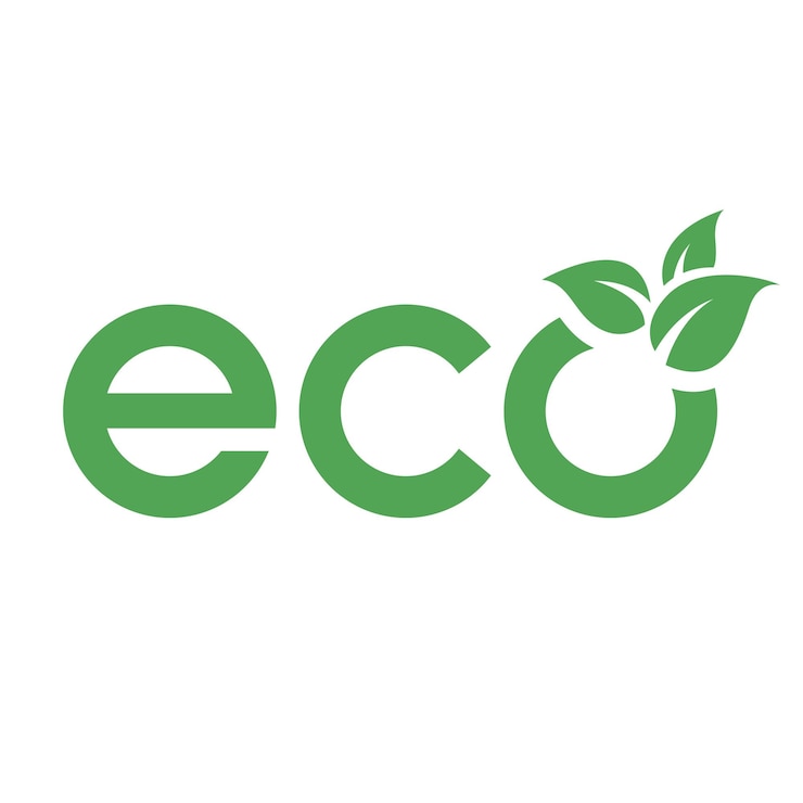 Vecteur icône eco avec lettres minuscules vertes et 3 feuilles sur fond blanc