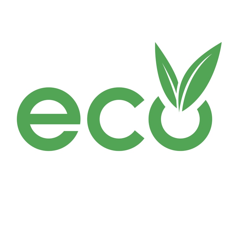 Vecteur icône eco avec lettres minuscules vertes et feuilles en forme de v sur fond blanc