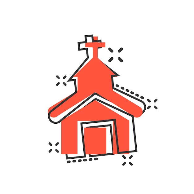 Icône De L'église Dans Le Style Comique Illustration De Dessin Animé De Vecteur De Chapelle Sur Fond Blanc Isolé Effet D'éclaboussure De Concept D'entreprise De Bâtiment Religieux