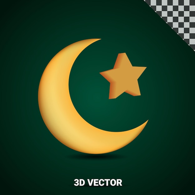 Icône d'élément islamique ramadan 3d croissant de lune et étoiles