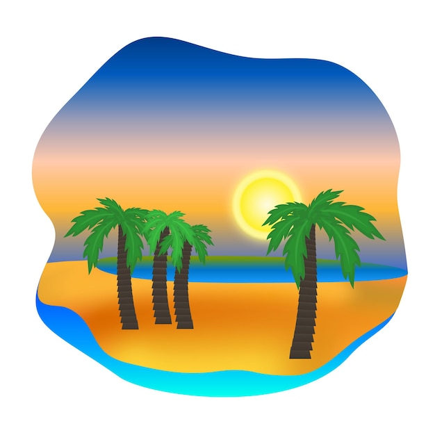 Icône des éléments de conception Palmier sur la plage souhaite la silhouette de la mer isolée sur fond blanc