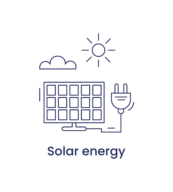 Icône De L'énergie Solaire, Concept Environnemental Esg. énergie Renouvelable. Illustration De Ligne Vectorielle.