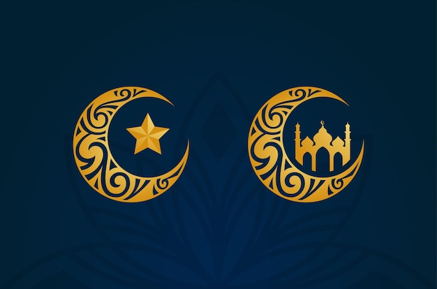 Icône de l'ensemble islamique moderne étoile de lune et conception de mosquée