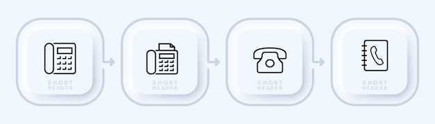 Vecteur icône de l'ensemble de téléphone téléphone fixe à domicile au travail combiné fax annuaire téléphonique concept d'appel style néomorphisme icône de ligne vectorielle pour les entreprises et la publicité