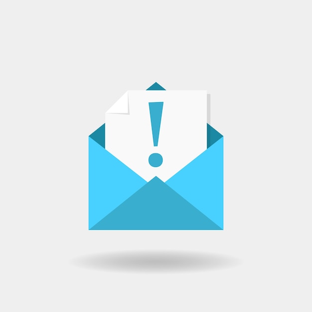 Icône d'enveloppe de message d'alerte dans un style plat Illustration vectorielle de virus de courrier électronique sur fond isolé Concept d'entreprise de signe d'exclamation de courrier