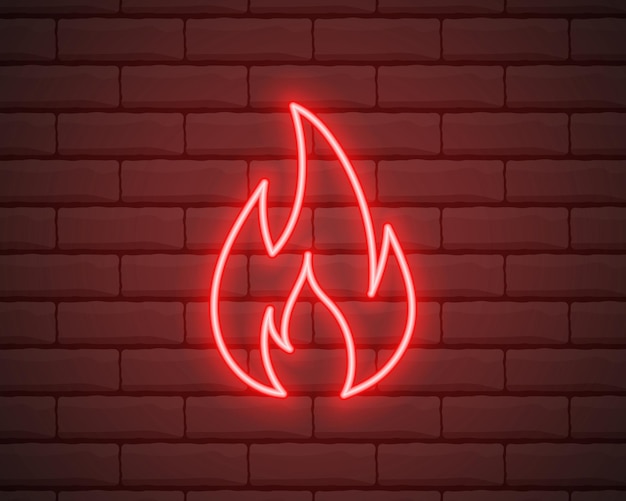 Vecteur icône de feu au néon éléments dans les icônes de style néon icône de flamme au néon simple pour les sites web de conception de sites web application mobile isolée sur le mur de briques
