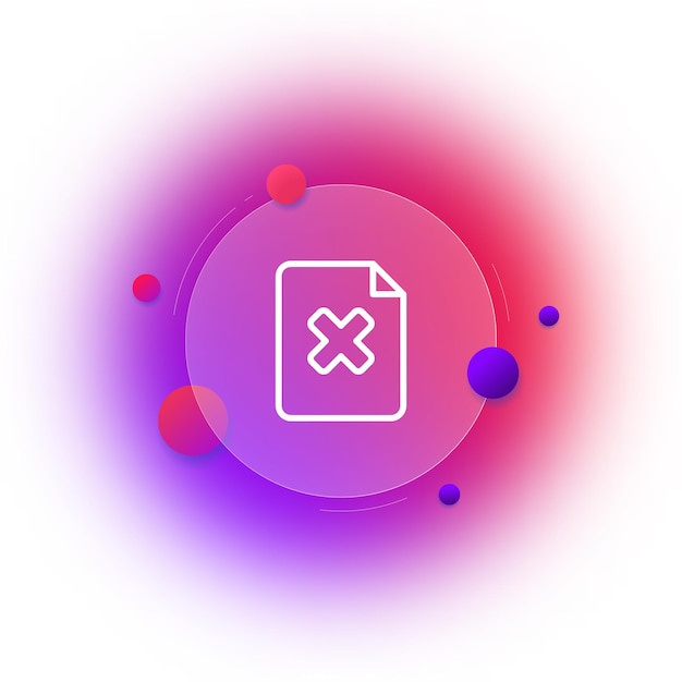 Icône De Fichier Refus D'agir Fermeture Ou Suppression D'un Fichier Bouton De Flou De Dégradé Croisé Avec Un Design En Verre Transparent Glassmorphism