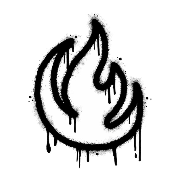 L'icône de flamme de feu Graffiti peint à la bombe pulvérisé isolé avec un fond blanc l'icône de flamme de feu graffiti avec plus de pulvérisation en noir sur
