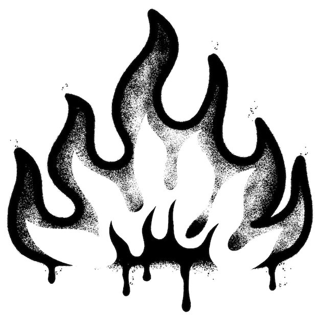 Vecteur icône de flamme de feu pulvérisée isolée avec un graffiti de fond blanc iconne de flammes de feu avec over spray en noir sur