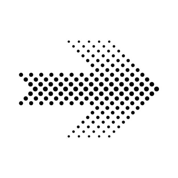 Icône de flèche à demi-ton symbole de direction droite vecteur de motif pointillé noir et blanc