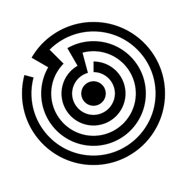 Vecteur icône en forme de labyrinthe rond abstrait noir avec un seul chemin sur un fond blanc