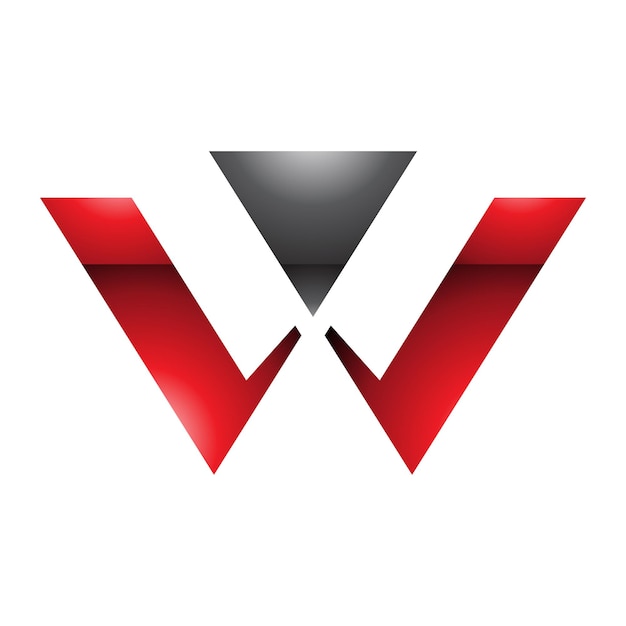 Vecteur icône en forme de triangle brillant rouge et noir en forme de lettre w