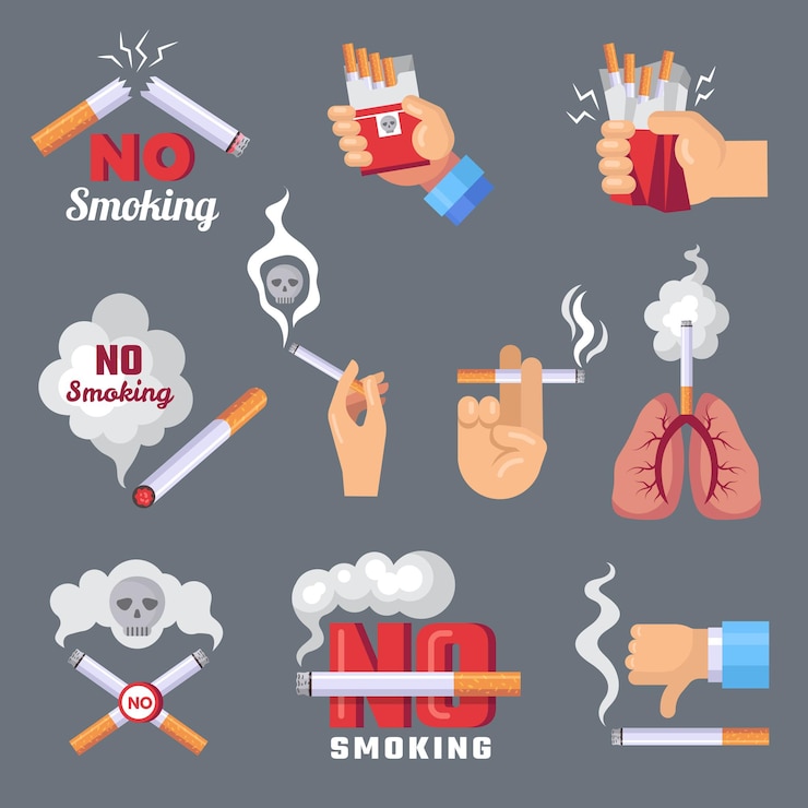 Vecteur icône de fumée. poumons et problème de fumée par inhalation de cigarettes et images vectorielles dangereuses à plat. interdiction de fumer des cigarettes, fumer du tabac