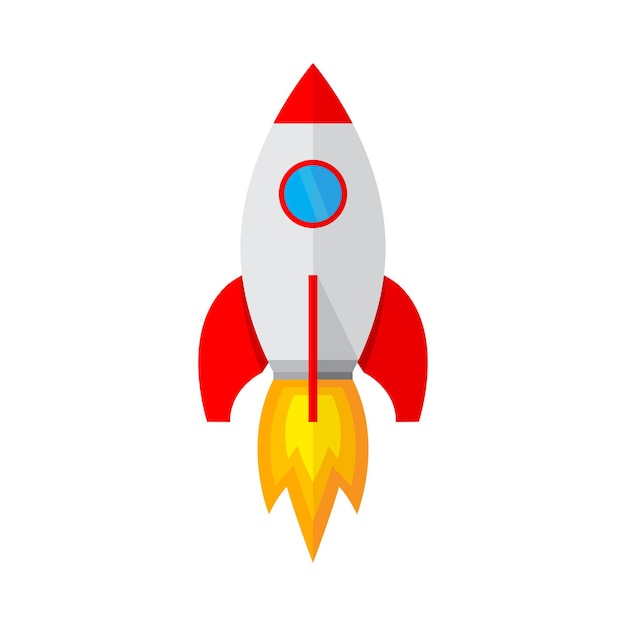 Icône de fusée colorée au design plat. Icône de vaisseau spatial simple isolé sur fond blanc. Illustration vectorielle.