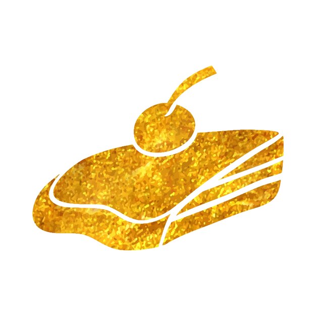Vecteur icône de gâteau dessiné main en illustration vectorielle de texture feuille d'or