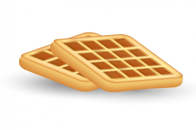 Icône De Gaufre Réaliste, Sur Fond Blanc. Style De Gaufres. Petit Déjeuner, Concept De Cuisson. Illustration.