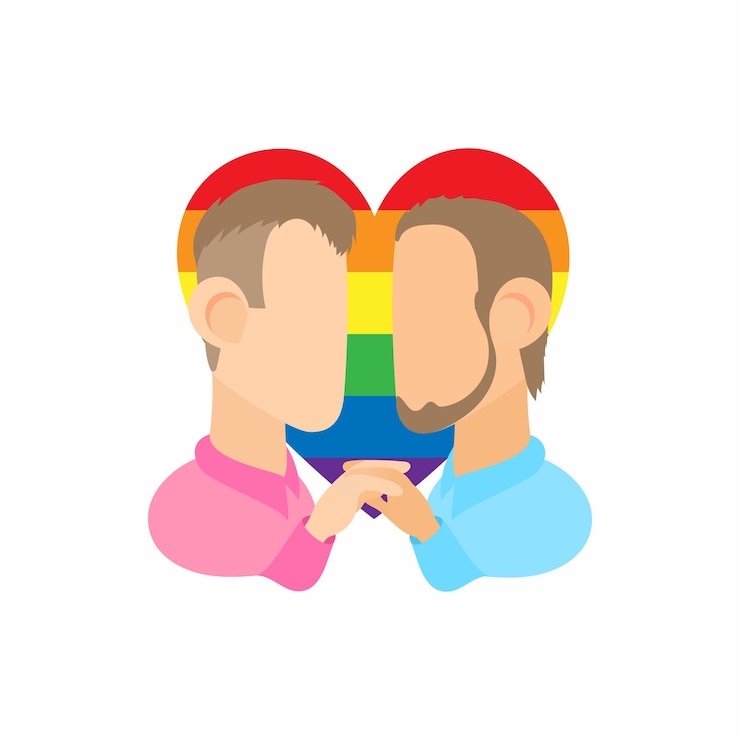 Vecteur icône gay de deux hommes en style cartoon isolé sur fond blanc symbole de l'amour
