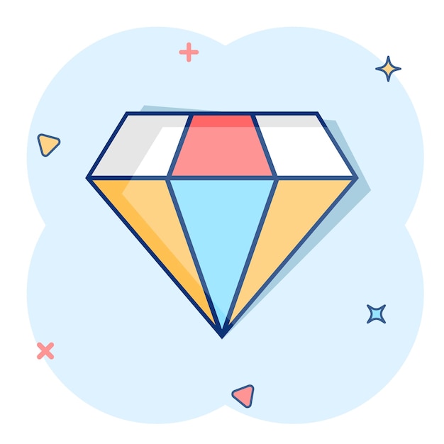 Vecteur icône de gemme de bijou de diamant de dessin animé de vecteur dans le style comique pictogramme d'illustration de pierre précieuse de diamant concept d'effet de splash d'affaires brillant de bijoux