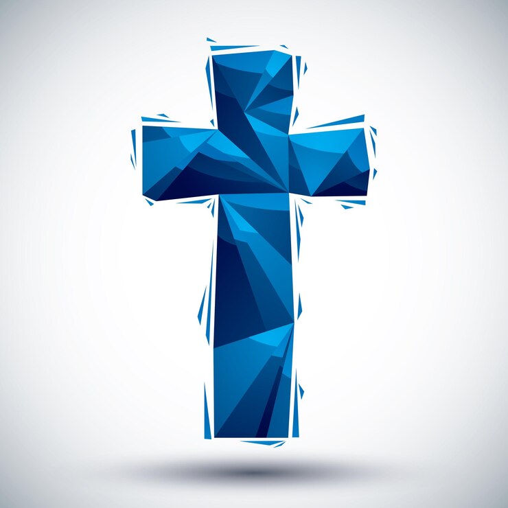 Vecteur icône géométrique de la croix bleue réalisée dans un style moderne 3d, idéale pour être utilisée comme symbole ou élément de conception pour les mises en page web ou imprimées.