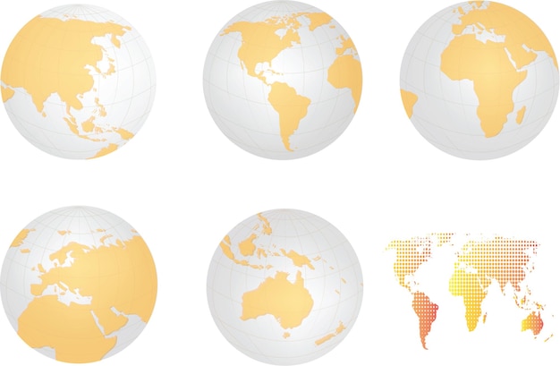 Vecteur icône de globe avec tous les détails de la carte des continents et carte à motifs de points, dessin vectoriel