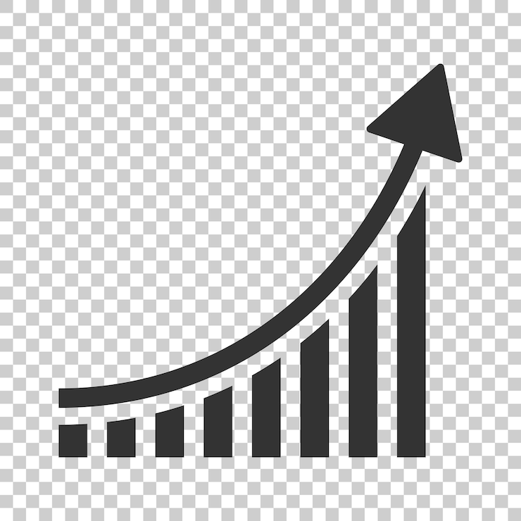 Vecteur icône de graphique à barres croissante dans le style plat augmentation de l'illustration vectorielle de la flèche sur un fond isolé concept d'entreprise de progrès infographique