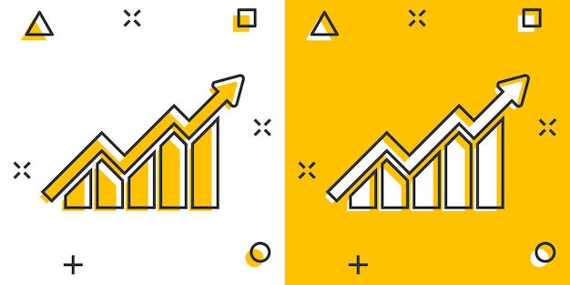 Icône De Graphique à Barres De Plus En Plus Dans Le Style Comique Augmenter Le Pictogramme D'illustration De Dessin Animé De Vecteur De Flèche Effet De Splash De Concept D'entreprise De Progrès Infographique