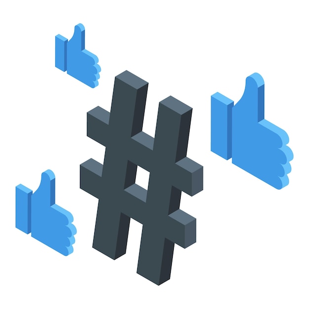 Vecteur icône de hashtag marketing vecteur isométrique équipe de travail