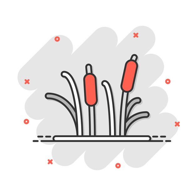 Icône d'herbe de roseaux dans le style comique Pictogramme d'illustration de dessin animé de vecteur de marais de scirpe Feuille de roseau effet d'éclaboussure de concept d'entreprise