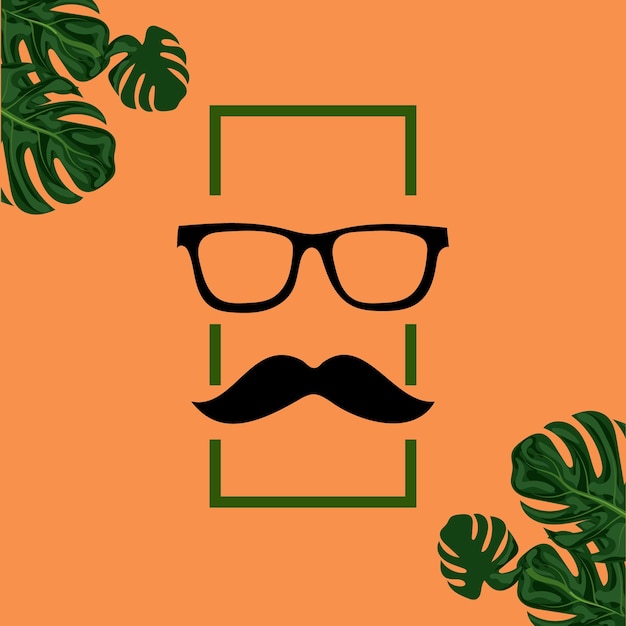 Vecteur icône hipster plate. beau gentleman illustration avec fond orange et monstera