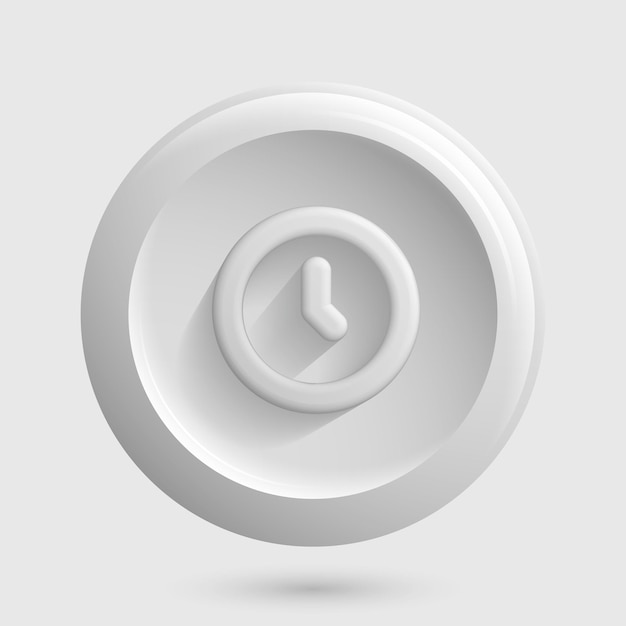 Icône d'horloge blanche isolée Bouton d'application rond 3D Illustration vectorielle