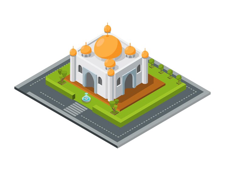 Icône d'illustration isométrique de construction de mosquée