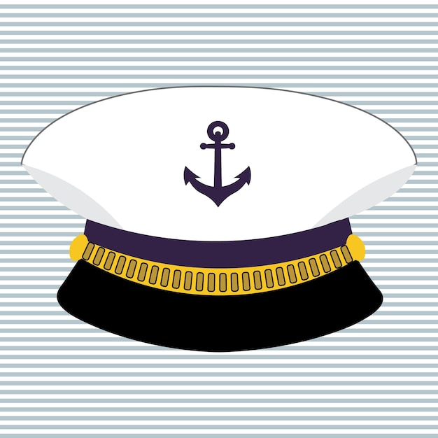 Vecteur icône d'illustration nautique casquette de capitaines dessinés sur un fond rayé