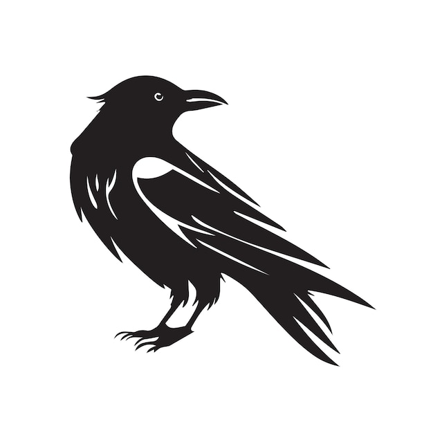 Vecteur icône d'illustration vectorielle noir et blanc minimal de corbeau oiseau noir avec des plumes et un bec foncé